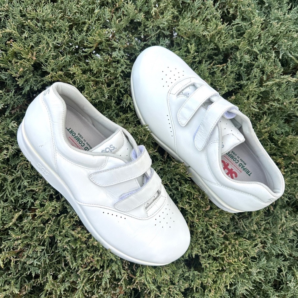 SAS Me Too EZ Strap Tripad Walking Shoes Women's Size‎ 9W White Leather Sneakers